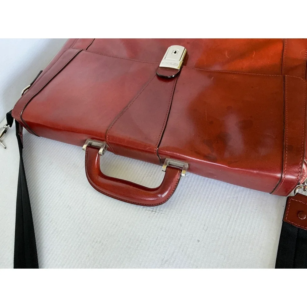 Bosca Leather Messenger Bag Amber Briefcase Laptop Crossbody Professional